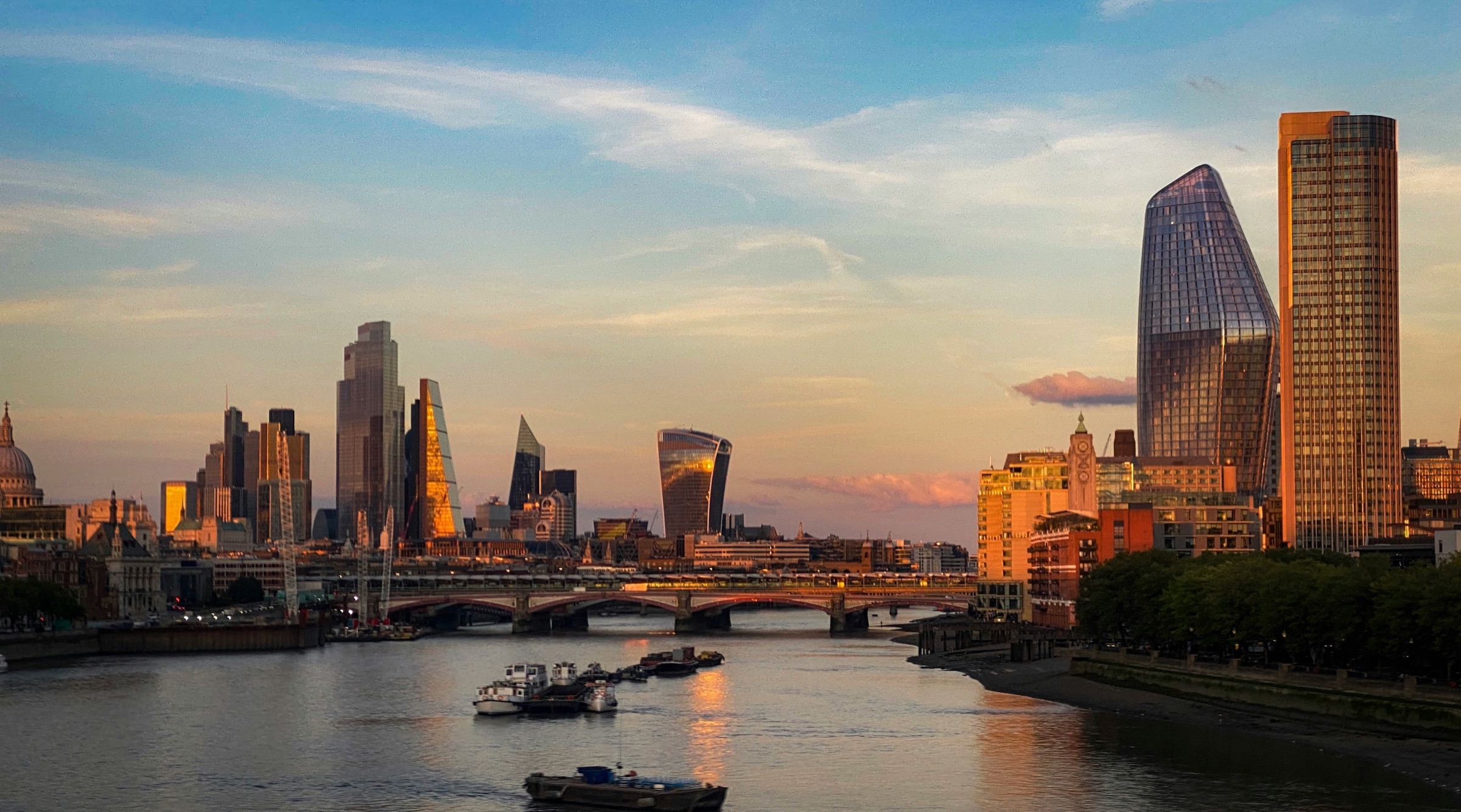 City skyline at sunset